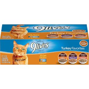 9Lives Turkey Favorites Variety Pack Wet Cat Food, 5.5-Ounce Can, Pack of 12