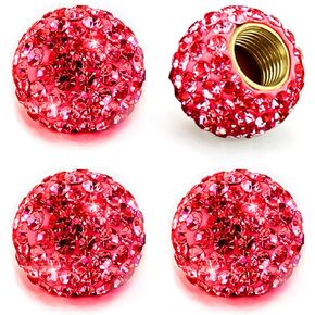 Bling Valve Stem Cap, Sparkling Rhinestones with Metal Copper, Red