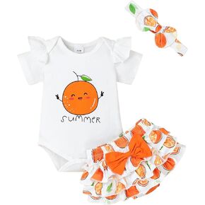Baby Girl Summer Clothes Infant Newborn Cute Outfits Ruffle Romper + Shorts +Headband 3pcs Short set 0-18 Months