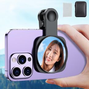 WOWNOVA Clip Selfie Mirror for Phone Back Camera Live Streaming, Vlogging and Selfies, 2.36" Selfie Mirror Compatible with iPhone Back Camera, HD Reflective Selfie Mirror Clip for Phone Rear Camera