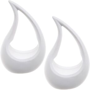 MyGift Set of 2 Tabletop Planter Pots, White Ceramic Air Plant Holder with Tear Drop Shape, Decorative Indoor Garden Containers for Mini Succulent Plants