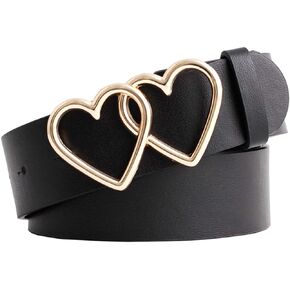 Ayliss Women Leather Waist Belt Fashion Casual Jeans Belt with Double Heart Shape Buckle Dress Pants