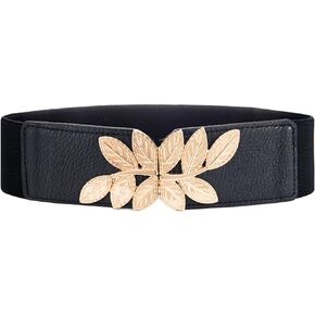 Women's Stretchy Belt for Dresse Elastic Dress Belts Vintage Wide Leaf Waist Belt