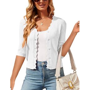 Womens Cropped Cardigan Knit Shrugs for Dresses Tops V Neck Button Down Cardigans Sweaters