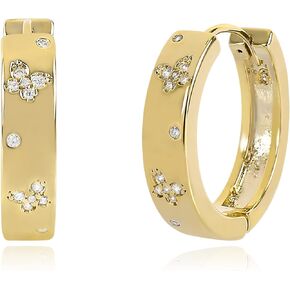 Gold Butterfly Hoop Earrings for Women 14K Gold Plated Cubic Zirconia Butterfly Chunky Hoop Earrings Sparkly CZ Butterfly Thick Huggie Hoop Cartilage Ear Cuff Trendy Summer Jewelry Gift for Girls