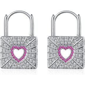 Heart Lock Earrings, Shiny CZ Love Heart Lock Huggie Hoop Earrings Cute Hollow Out Love Lock Dangle Earrings Lightweight Drop Earrings for Women Girls