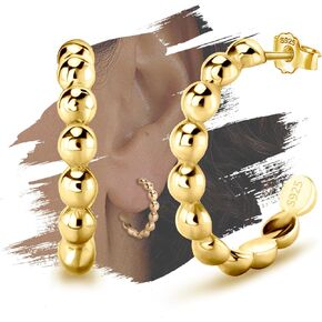 Gold Beaded Earrings for Women Trendy - Hypoallergenic Stud Earrings Large Boho Beach Hoop Huggie Earrings Dainty Everyday Post Open Earrings for Girls Her Gifts Jewelry for Birthday