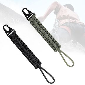 2 Packs Braided Paracord Carabiner Hanging Hooks Carabiner Clip Perfect for Fence Hook Bottles Backpack Bags Camping Paracord Keychain Tools（Black &Army Green）