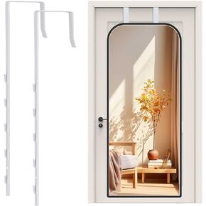 Over-The-Door Mirror Hanger,Adjustable Door Mirror Hanger Set with Protective Lining,2 Over The Door Mirror Hook Mirror Brackets Perfect Height and Fit -White