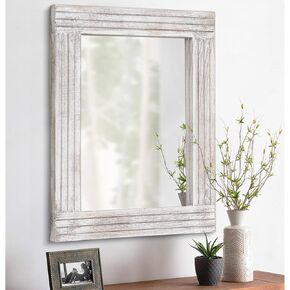 Mirrors for Wall Rustic Wooden Frame Rectangle Mirror Vintage Hanging Mirror for Bedroom Bathroom Living Room Farmhouse Wall Decor White Large 16" x 12 "