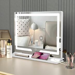 Makeup Mirror 16"x12" Touch Screen Vanity Mirror with LED Brightness Adjustable Portable USB Rechargeable,Black