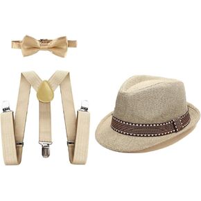 MYRISAM Kids 1920's Themed Party Costume Accessories Set Fedora Gangster Hat Adjustable Suspenders Bow Tie 3pcs Outfits