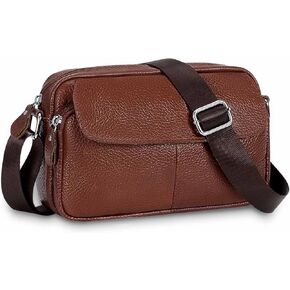 Women's Triple Zip Small Crossbody Bag with Wide Strap Camera Purse Genuine Leather Handbags Shoulder Satchel