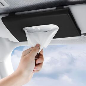 Car Tissue Holder - Tissue Holder for Car,Car Napkin Holder,Napkin Holder for Car,Car Visor Tissue Dispenser,Leather Backseat Tissue Holder - Sun Visor Accessory (A-Black) (Black, 2 Pack)