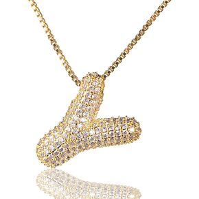 Bubble Letter Initial Necklace Gold for Woman, A-Z Cubic Zirconia Paved Balloon Bubble Initial Alphabet Pendant Necklace Puffy Name Personalized 14K Gold Plated Dainty Jewelry Gifts for Women Girls