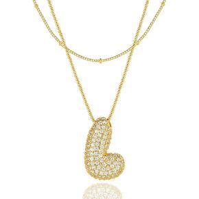Bubble Letter Necklace Gold for Women，18K Plated Balloon Initial Pendant Necklaces,Layered Gold Necklace,Puffy Zircon Name Personalized Necklaces Fashion Jewelry Gifts for Girls