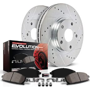 Power Stop K2316 Front Z23 Carbon-Fiber Ceramic Brake Pads and Drilled Slotted Rotors Brake Kit For 2003 2004 2005 2006 2007 2008 Toyota Corolla Matrix Pontiac Vibe