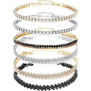 NEWITIN 6 Pieces Tennis Necklace for Women Rhinestone Choker Necklace Sparkly Crystal Cubic Zirconia Diamond Necklaces Bridal Wedding Jewelry Tennis Choker for Women Girls