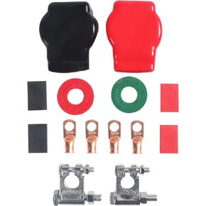 موصلات طرفية للبطارية، أطراف كابل البطارية، مع 4 قطع من العروات النحاسية مقاس 3/8 بوصة، 4 أدوات انكماش الحرارة، 2 غطاء وغسالات مضادة للتآكل، مجموعة طرفية بطارية السيارة البحرية شديدة التحمل إيجابية سلبية in Kuwait