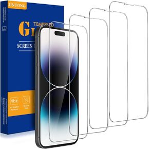 JINTONG 4 Pack Tempered Glass Screen Protector for iPhone 14 Pro (6.1 Inch) 9H Shatterproof Tempered Glass Film, Scratch Resistant, Case Friendly, Ultra HD