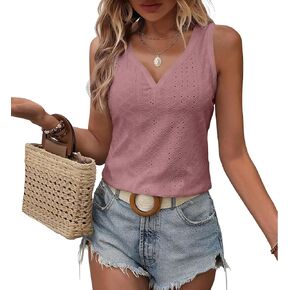 Womens Tank Tops Summer Tank Tops for Women 2024, V Neck Sleeve Embroidery Tops, Casual Loose Trendy Tops