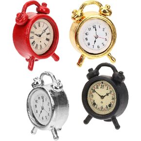 STOBOK 4Pcs Miniature Alarms Cute Tiny Alarm Clocks Miniture House Clock Dollhouse Clock for DIY Craft Minihouse Accessories 1:12 Scale Miniature Scene Dollhouse Ornaments