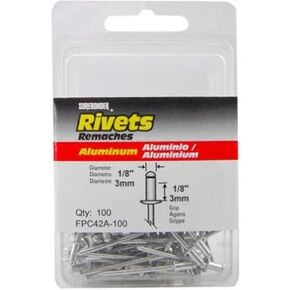 FPC FPC42A-100 100 Pack 1/8" Diameter, Short Aluminum Rivet, Grip Range: .063" - .125" Aluminum Mandrel