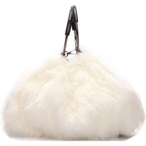 Women Winter Large Faux Fur Shoulder Bag Circle Handle Plush Handbag Fluffy Crossbody Bag