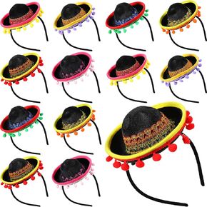 12 Pcs Cinco De Mayo Fiesta Sombrero Headbands Mexican Fiesta Party Decorations Mini Sombrero Hats Headband Sombrero Party Hats Headband Mexican Hat Headbands Dia De Muertos Party Supplies Favors