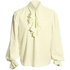 Mens Pirate Shirts, Long Sleeve Ruffled Lace Tops Vampire Cosplay Renaissance Medieval Victorian Polyester Costume