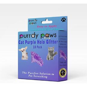 Purrdy Paws Soft Nail Caps for Cat Claws Purple Holographic Glitter Small