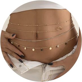 Waist Chains for Women Layered Beaded Sexy Belly Bikini Body Chains Summer Beach Stomach Jewelry Chain (D-4PCS Heart,Gold)