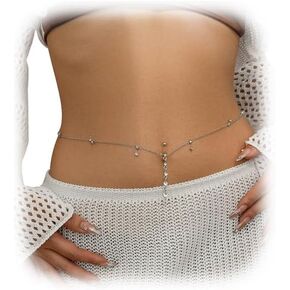 Summer Beach Rhinestone Tassel Waist Chain Bikini Crystal Navel Piercing Dangle Belly Button Rings Waist Chain Sexy Belly Body Chain Jewelry for Women