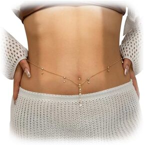 Summer Beach Rhinestone Tassel Waist Chain Bikini Crystal Navel Piercing Dangle Belly Button Rings Waist Chain Sexy Belly Body Chain Jewelry for Women