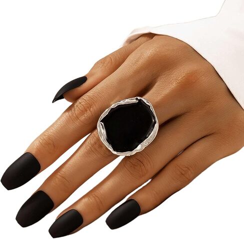 Vintage Black Onyx Finger Rings for Women Stackable Rings Exaggerated Irregular Ring Personalized Versatile Ring Jewelry for Teen Girls Gift (Gold) in Kuwait
