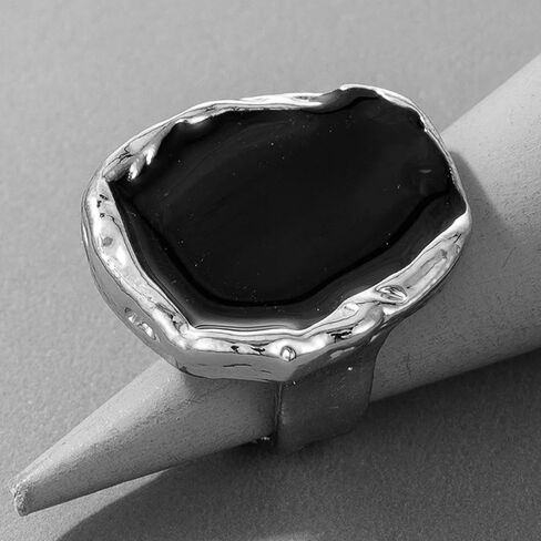 Vintage Black Onyx Finger Rings for Women Stackable Rings Exaggerated Irregular Ring Personalized Versatile Ring Jewelry for Teen Girls Gift (Gold) in Kuwait