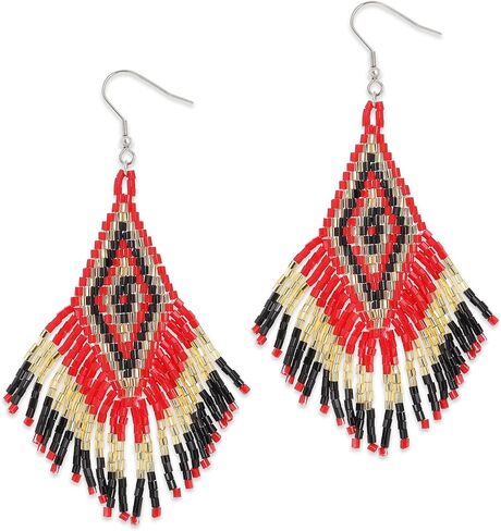 Jeanbeau Tassel Zulu Dangle Drop Earrings for Women Girls, Long Boho Handmade Seed Beads Fringe Danglig Earing Bohemian Summer Beach Jewelry Gift in Saudi Arabia