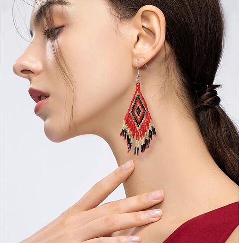 Jeanbeau Tassel Zulu Dangle Drop Earrings for Women Girls, Long Boho Handmade Seed Beads Fringe Danglig Earing Bohemian Summer Beach Jewelry Gift in Saudi Arabia
