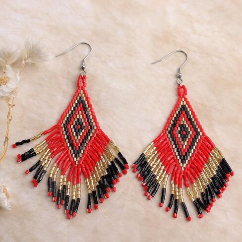 Jeanbeau Tassel Zulu Dangle Drop Earrings for Women Girls, Long Boho Handmade Seed Beads Fringe Danglig Earing Bohemian Summer Beach Jewelry Gift in Saudi Arabia