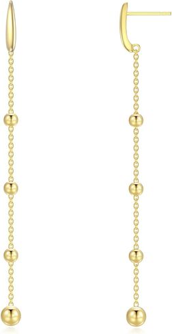 أقراط متدلية من الذهب الحقيقي عيار 14 قيراط للنساء أقراط خيط مع أقراط سلسلة طويلة من الخرز in Kuwait