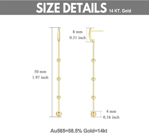 أقراط متدلية من الذهب الحقيقي عيار 14 قيراط للنساء أقراط خيط مع أقراط سلسلة طويلة من الخرز in Kuwait
