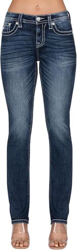 Miss Me Women's of a Feather Faux Flap Pockets Mid-Rise Straight Jeans in Saudi Arabia