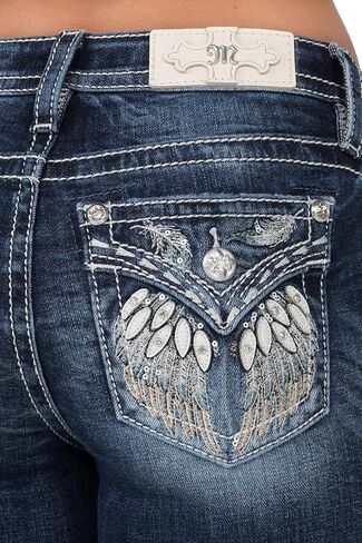 Miss Me Women's of a Feather Faux Flap Pockets Mid-Rise Straight Jeans in Saudi Arabia