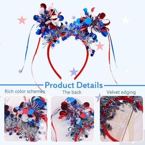 Independence Day Headband Hair Accessories for Women Men Girls, July 4th Stars Headbands, Red White Blue Stripes Hair Bands Party Hair Decoration 1 Pcs in Saudi Arabia