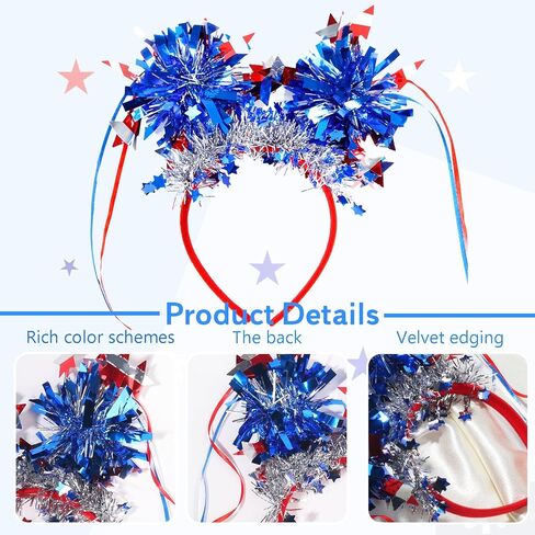 Independence Day Headband Hair Accessories for Women Men Girls, July 4th Stars Headbands, Red White Blue Stripes Hair Bands Party Hair Decoration 1 Pcs in Saudi Arabia