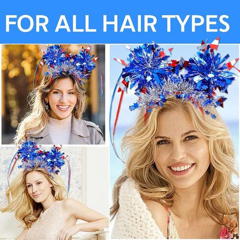 Independence Day Headband Hair Accessories for Women Men Girls, July 4th Stars Headbands, Red White Blue Stripes Hair Bands Party Hair Decoration 1 Pcs in Saudi Arabia