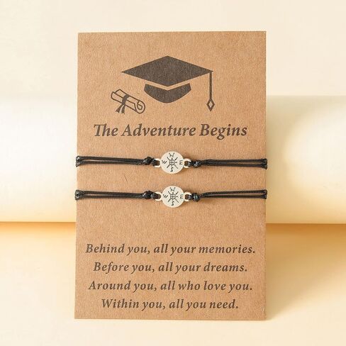 2Pcs Graduation Bracelet 2023 Graduate College High School Inspirational Gifts The Adventure Begins Bracelet for Her Him in Saudi Arabia