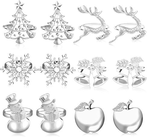 JUNEBRUSHS 12pcs Christmas Napkin Rings, Christmas Pines Red Berries, Holly Bells Napkin Ring Holder Decor for Dinner Christmas Party Supplies Xmas Napkin Holder Holiday Table Decor in Saudi Arabia