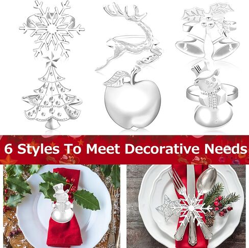 JUNEBRUSHS 12pcs Christmas Napkin Rings, Christmas Pines Red Berries, Holly Bells Napkin Ring Holder Decor for Dinner Christmas Party Supplies Xmas Napkin Holder Holiday Table Decor in Saudi Arabia