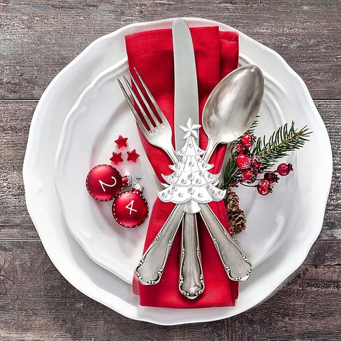 JUNEBRUSHS 12pcs Christmas Napkin Rings, Christmas Pines Red Berries, Holly Bells Napkin Ring Holder Decor for Dinner Christmas Party Supplies Xmas Napkin Holder Holiday Table Decor in Saudi Arabia